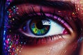Close up of binary code reflected in the eye. Generative AI Royalty Free Stock Photo