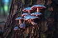 close-up of bioluminescent fungi on tree bark