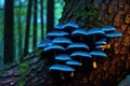close-up of bioluminescent fungi on a tree trunk