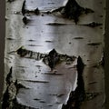 Close-up of birch tree bark with natural black markings and peeling layers - white and gray forest texture in organic pattern Royalty Free Stock Photo