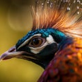 A close up of a bird with a mohawk. AI generative image.