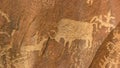 Close up of a bison hunting scene on newspaper rock, utah