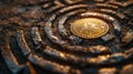 Close-up of a Bitcoin cryptocurrency coin on a textured surface, symbolizing blockchain technology and digital currency solutions