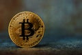 Close up of bitcoin cryptocurrency golden coin. Virtual money concept Royalty Free Stock Photo