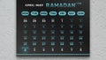 Close-up of a black beautiful calendar page with a schedule of Ramadan fasting days 2022