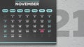 Close-up of a black beautiful November page of the wall calendar 2021 with a marking Black Friday date Royalty Free Stock Photo