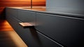 A close up of a black cabinet with drawers and light, AI Royalty Free Stock Photo