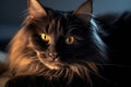 a close up of a black cat with yellow eyes Royalty Free Stock Photo