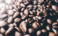 Close up of Black coffee beans with a natural bitter taste, with blurry background Royalty Free Stock Photo