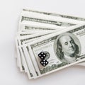 Close up of black dice and usa dollar money