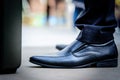Close up black fashion businessman leather shoe.