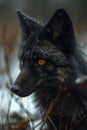 A close up of a black fox with red eyes Royalty Free Stock Photo