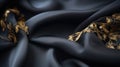 A close up of a black and gold fabric with some leaves, AI Royalty Free Stock Photo