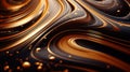 A close up of a black and gold swirl pattern on the surface, AI