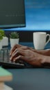 Close up of black hands coding server interface with binary codes Royalty Free Stock Photo