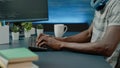 Close up of black hands coding server interface with binary codes Royalty Free Stock Photo