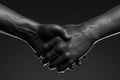 Close up of black hands handshake on dark background . 3d rendering. reconciliation