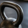 Close-up of a black kettlebell handle with a textured, matte metal surface. The image Royalty Free Stock Photo