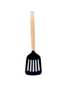 Black kitchen spatula with handle wood isolated on white background, clipping path Royalty Free Stock Photo