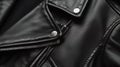 Close up of a black leather jacket with zippers and buttons, AI