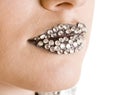 Close-up of black lips with strass Royalty Free Stock Photo