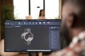 Close up of black man working on 3D model of mechanical part Royalty Free Stock Photo