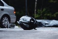 Close-up of black motorcycle helmet