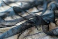 A close-up of black netting on white fabric, emphasizing the texture and pattern against a clean background. the focus is sha Royalty Free Stock Photo