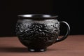Close-up of black patterned ceramic cup,Generative AI Royalty Free Stock Photo