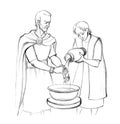 Pilate washes his hands. Pencil drawing