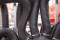 Close up of black plastic pipes. Royalty Free Stock Photo