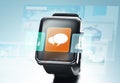 Close up of black smart watch with messenger icon Royalty Free Stock Photo