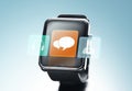 Close up of black smart watch with messenger icon Royalty Free Stock Photo