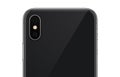 Close up black smartphone similar to iPhone X back side with camera module isolated on white background Royalty Free Stock Photo