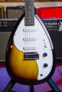 Close up of black to brown sunburst solid electric guitar Vox style Royalty Free Stock Photo