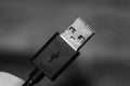 Close up of black USB cable isolated, cable USB connection Royalty Free Stock Photo