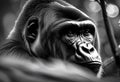Close-up, black and white illustration of a gorilla, AI-generated Royalty Free Stock Photo