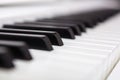 Close up of black and white piano keys.