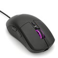 Close up of a black wired gaming computer mouse with purple scroll wheel isolated on white background Royalty Free Stock Photo