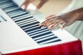 Close-Up a black woman hands playing on piano Royalty Free Stock Photo