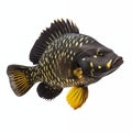 Close-Up Of Black And Yellow Fish With Spotted Pattern Isolated On White Background Royalty Free Stock Photo