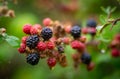 Close up Blackberries ripening on branch