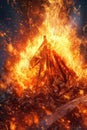 close-up of blazing bonfire with sparks