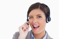 Close up of blinking call center agent Royalty Free Stock Photo