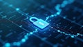 A close-up of a blockchain ledger with a digital lock icon, symbolizing data security, transaction protection, and trust in