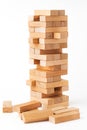 Close up blocks wood game jenga isolated on white background Royalty Free Stock Photo