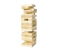 Close up blocks wood game jenga, isolated on white background Royalty Free Stock Photo