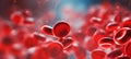 Close up of blood cells in blurred background with ample copy space for text placement