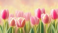 Close-up of blooming pink tulips field. Beautiful spring flowers Royalty Free Stock Photo