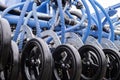 Close-Up of Blue Agricultural Machinery with Wheels Royalty Free Stock Photo